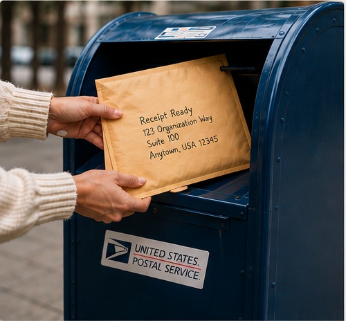 Envelope of receipts being mailed